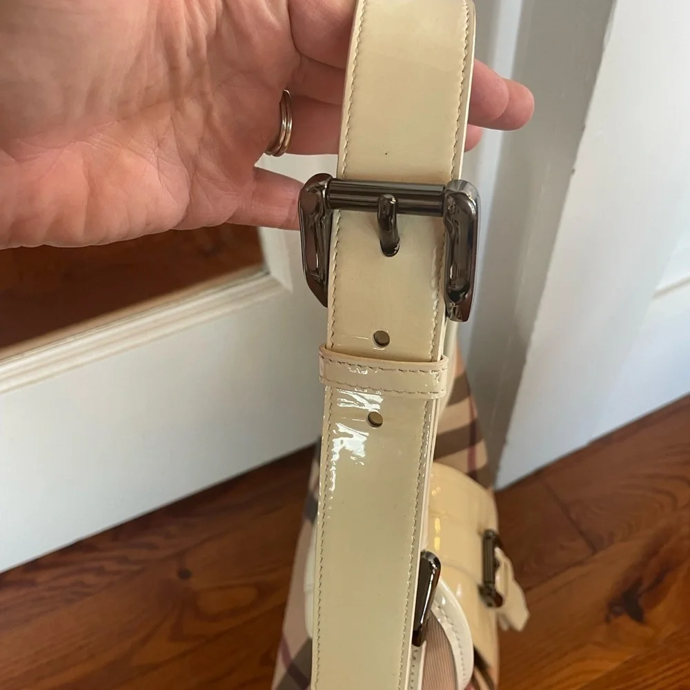 Burberry Cream and Tan Plaid Hobo Bag